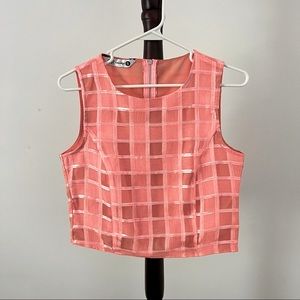 OR Oakridge Sz S Shimmery Light Salmon Pink Checkered Crop Top